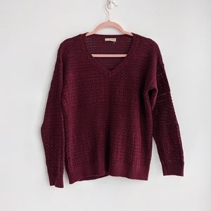 Open Knit DKNY Sweater | Burgundy V neck Sweater Size L
